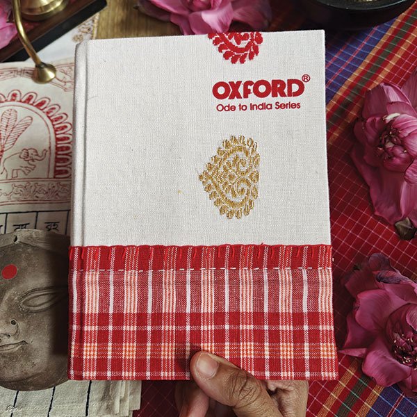 Bengal Gamcha And Paisley Assam Gamusa Bound Handmade Paper Notebook With Hand Embroidery - Image 2