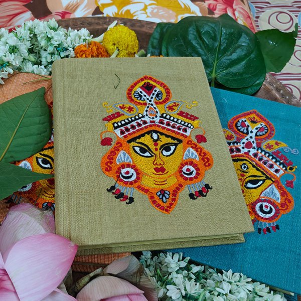 Beige - Maa Durga Embroidered Note Book