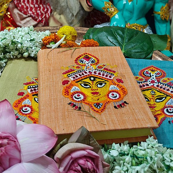 Peach - Maa Durga Embroidered Note Book